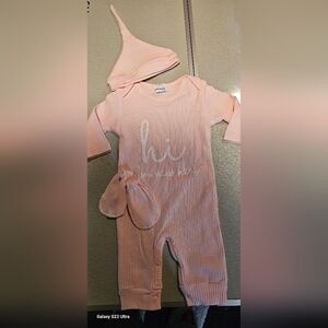 Zara Pink Baby Footie Set with Hat and Mittens